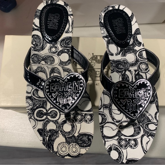 Coach Sophie Sandals Black Size 6 M Black and White New in Box - Picture 1 of 2